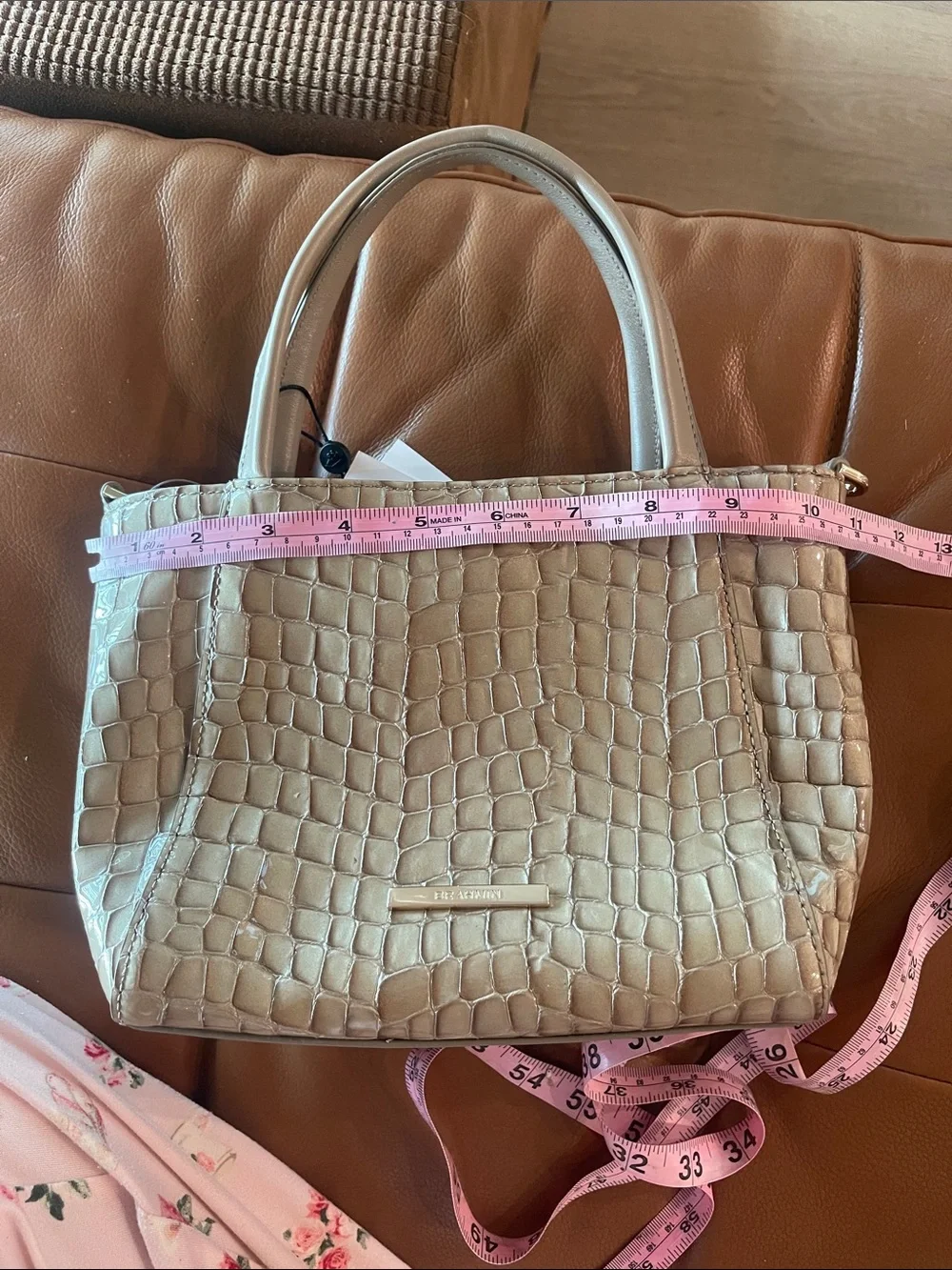 Brahmin Taupe Croc-Embossed Satchel